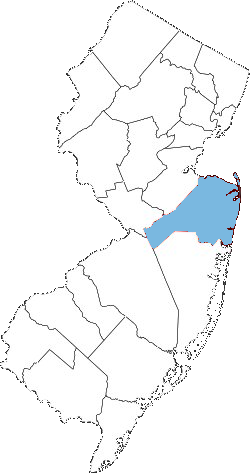 Map of New Jersey with Monmouth County highlighted showing Enjay Improvements handyman service area in Monmouth County NJ
